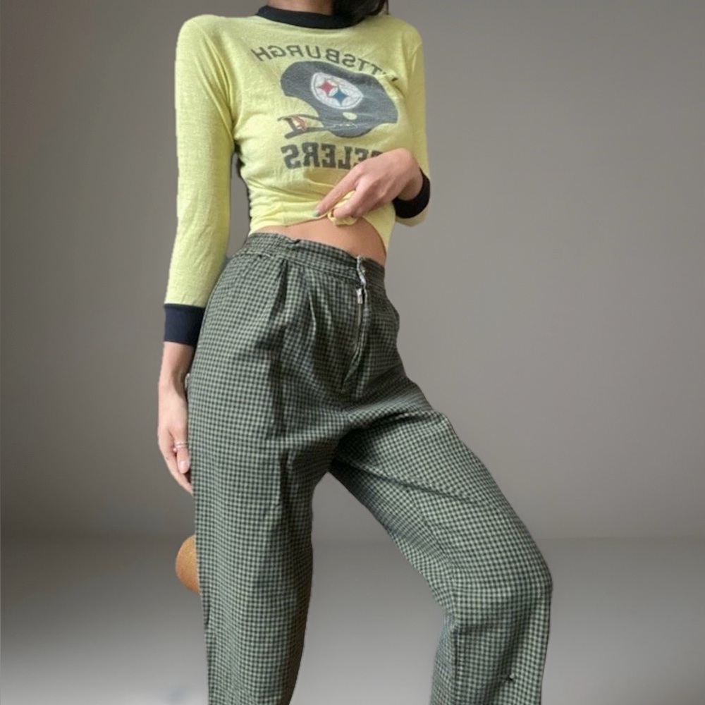 Vintage BEB Green Highwaisted Houndstooth Cotton Pants 23-24” XS